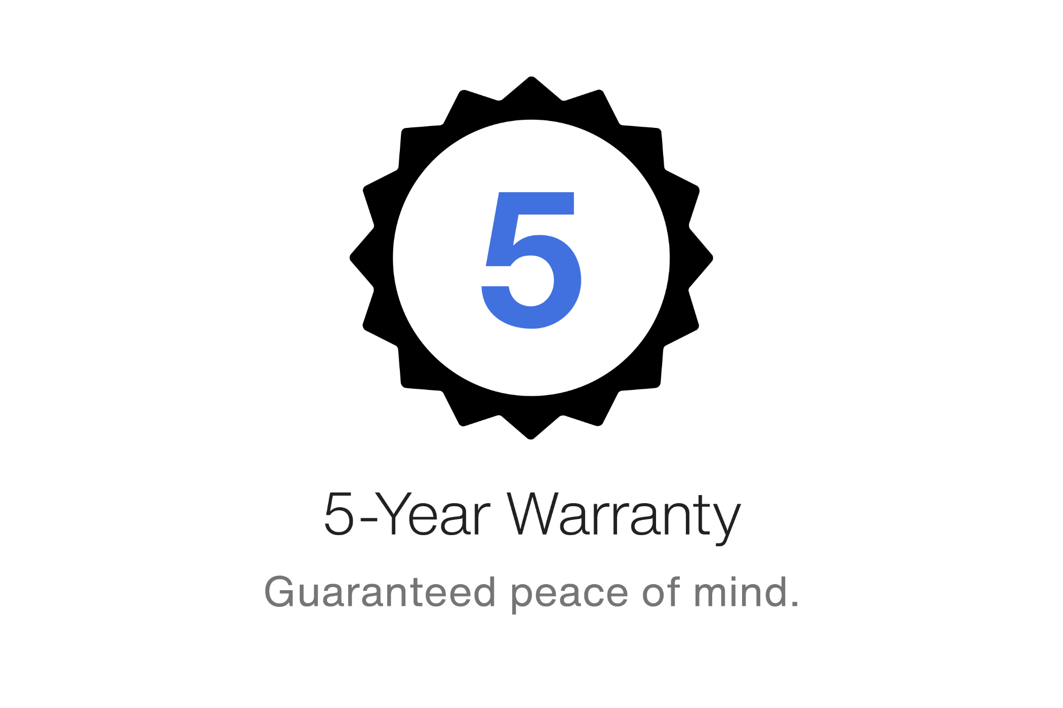 Black and blue graphic to represent a five year warranty. 
DAM # aae94287
Icon